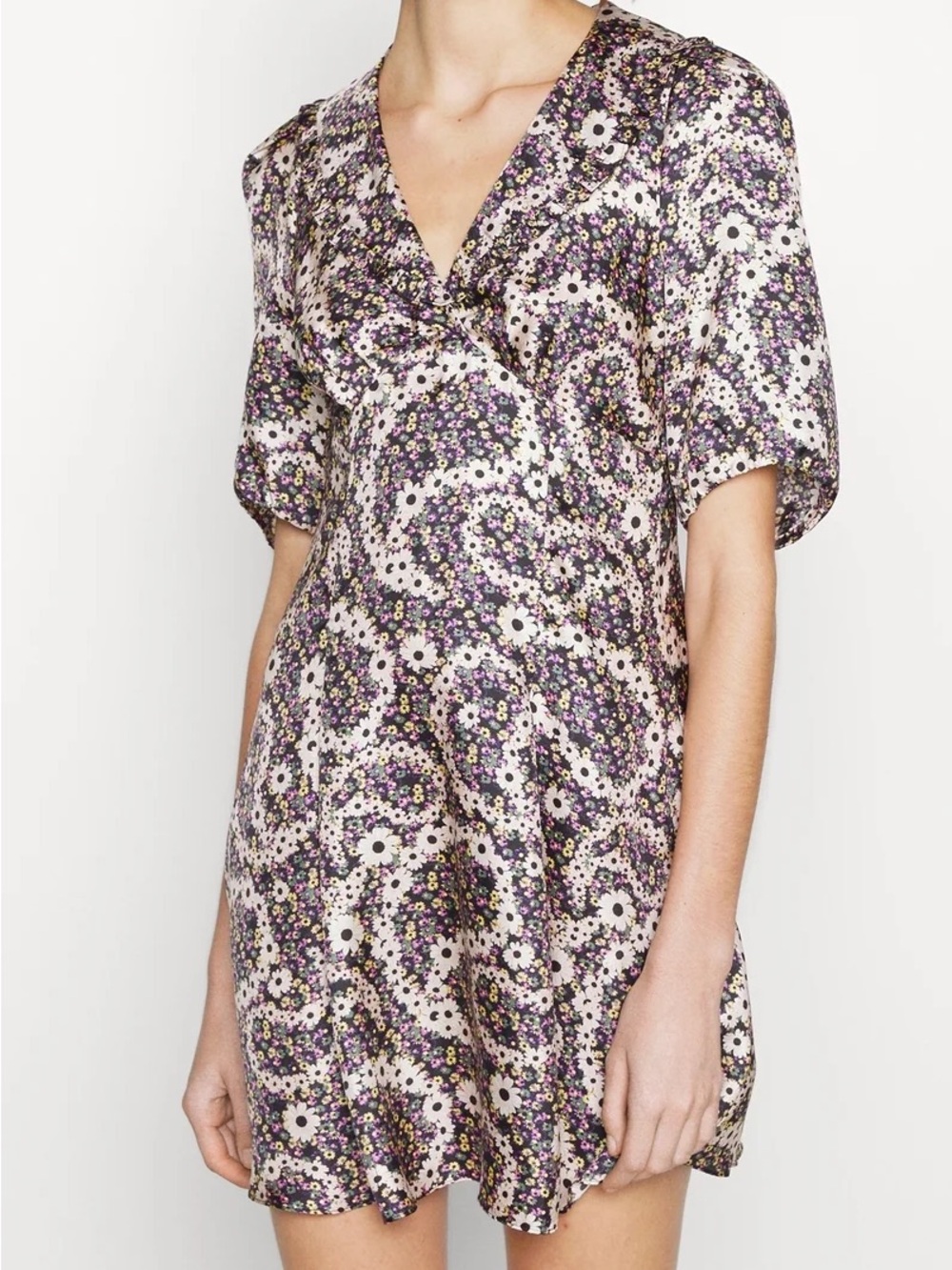 SANDRO • Casablanca Daisy Chain Floral Whimsical Print Silk Collar Mini Dres
